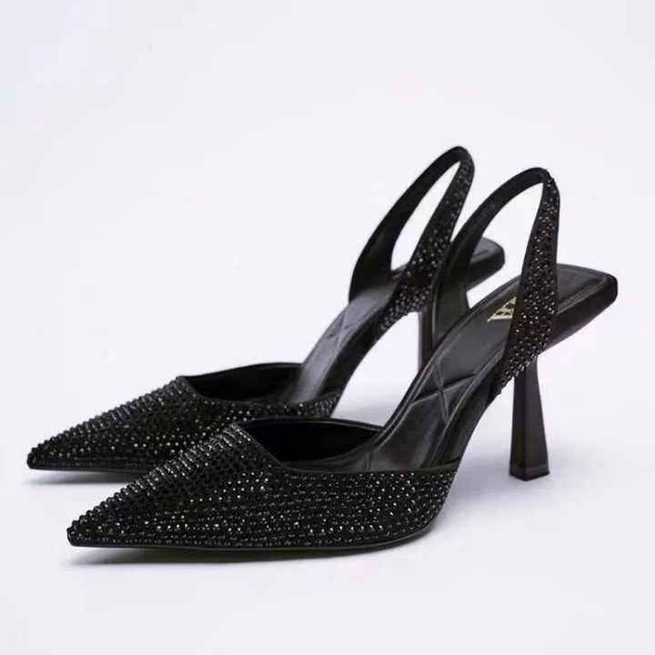 صنادل نسائية  بكعب عالٍ مزينة بالألماس - Sandals Women's High-heeled Shoes