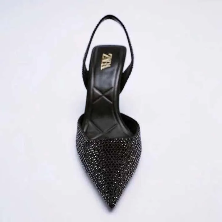 صنادل نسائية  بكعب عالٍ مزينة بالألماس - Sandals Women's High-heeled Shoes