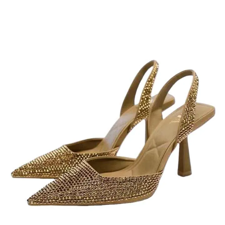 صنادل نسائية  بكعب عالٍ مزينة بالألماس - Sandals Women's High-heeled Shoes