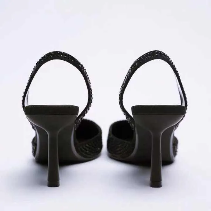 صنادل نسائية  بكعب عالٍ مزينة بالألماس - Sandals Women's High-heeled Shoes