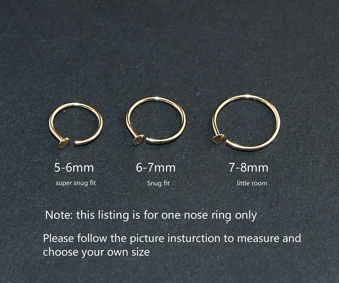 14k Gold Filled 20G Small Thin Nose Ring Hoop for Women, 6mm - 7mm Adjustable Nostril Piercing Jewelry