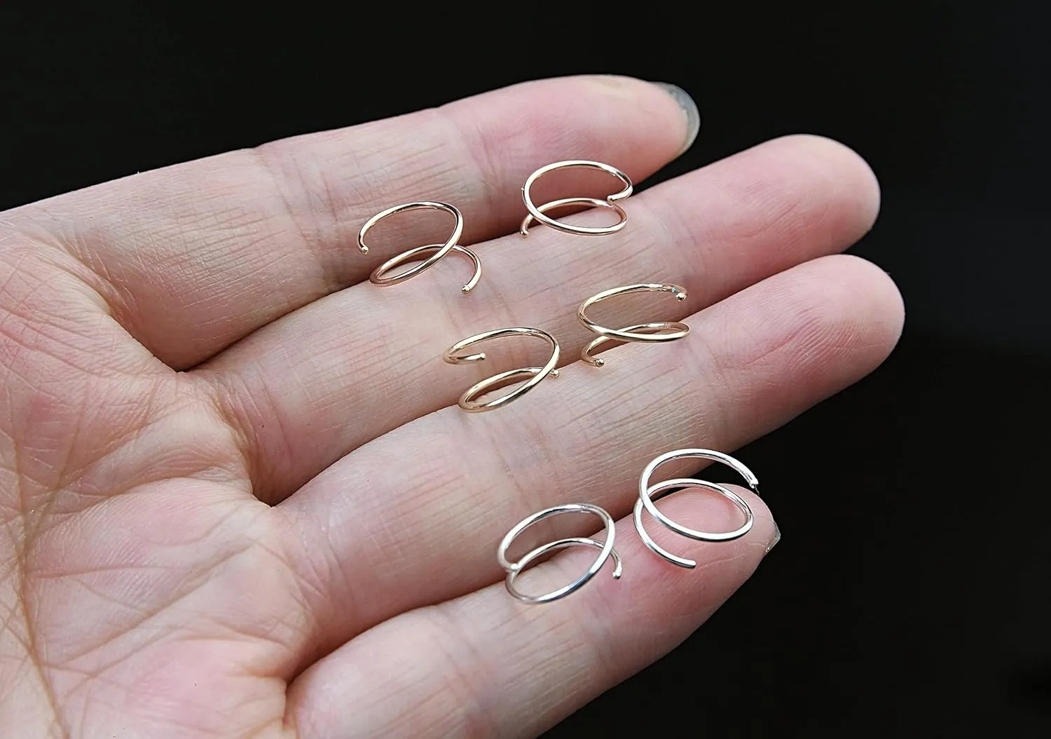 14k Gold Small Double Hoop Earrings for Single Piercing | Twist Spiral Cartilage Earring | Double Piercing Earrings for Women
