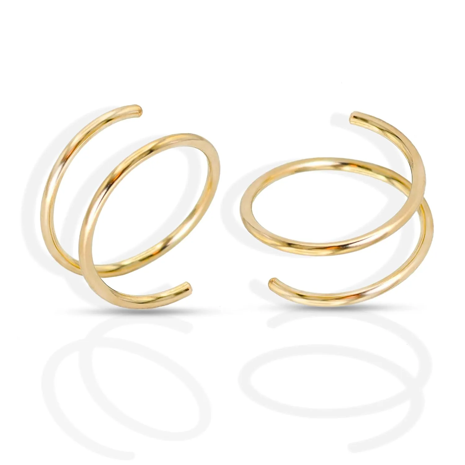 14k Gold Small Double Hoop Earrings for Single Piercing | Twist Spiral Cartilage Earring | Double Piercing Earrings for Women