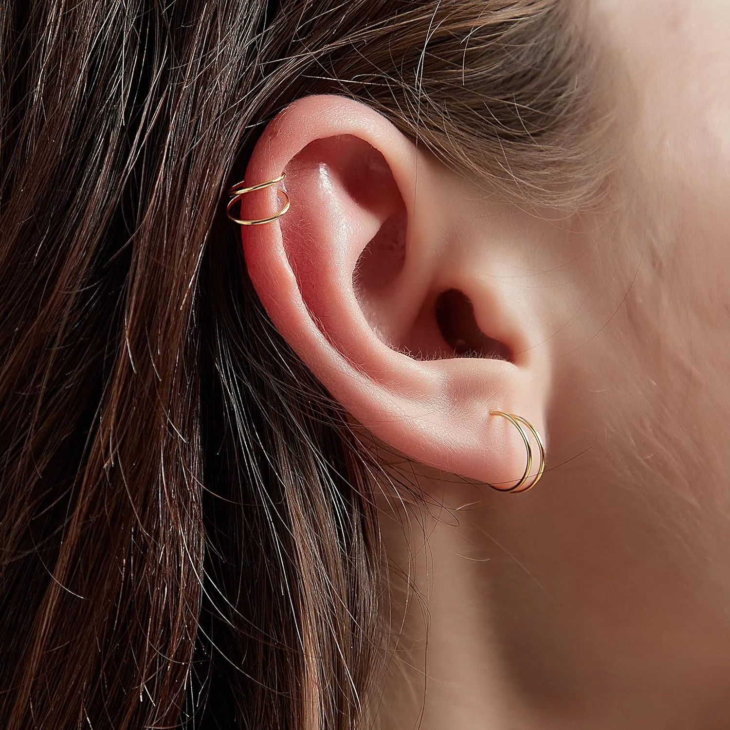 14k Gold Small Double Hoop Earrings for Single Piercing | Twist Spiral Cartilage Earring | Double Piercing Earrings for Women