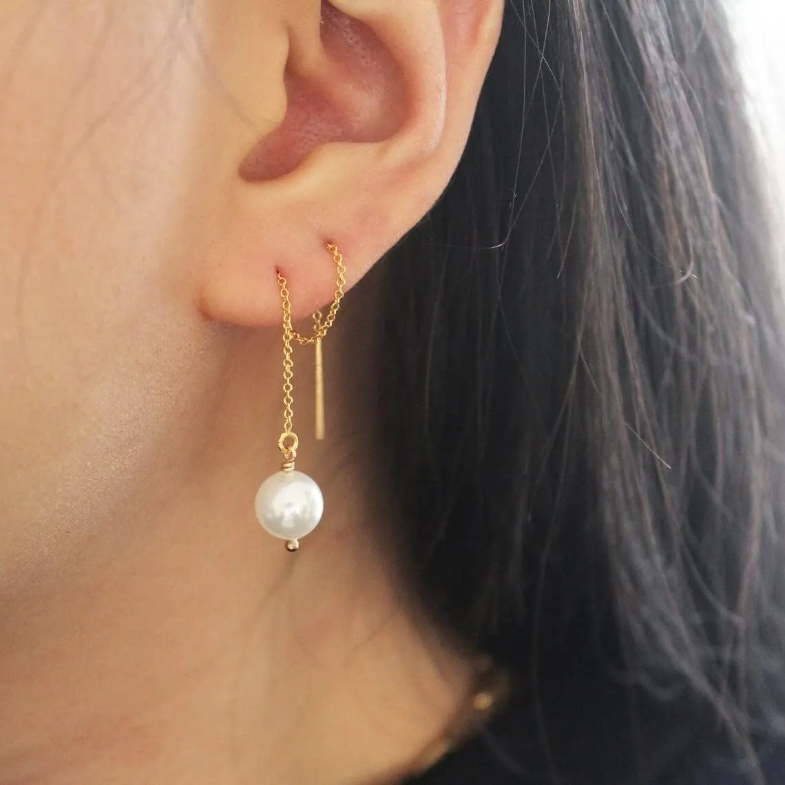 14k Gold/Silver Plated Pearl Drop Dangle Earrings for Women Long Chain Tassel Earrings Statement for Bridal Wedding