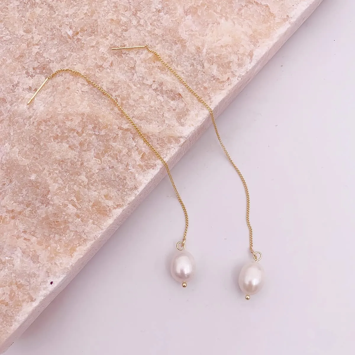 14k Gold/Silver Plated Pearl Drop Dangle Earrings for Women Long Chain Tassel Earrings Statement for Bridal Wedding