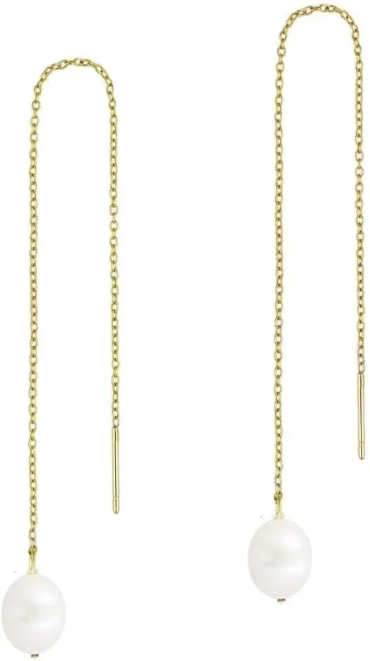 14k Gold/Silver Plated Pearl Drop Dangle Earrings for Women Long Chain Tassel Earrings Statement for Bridal Wedding