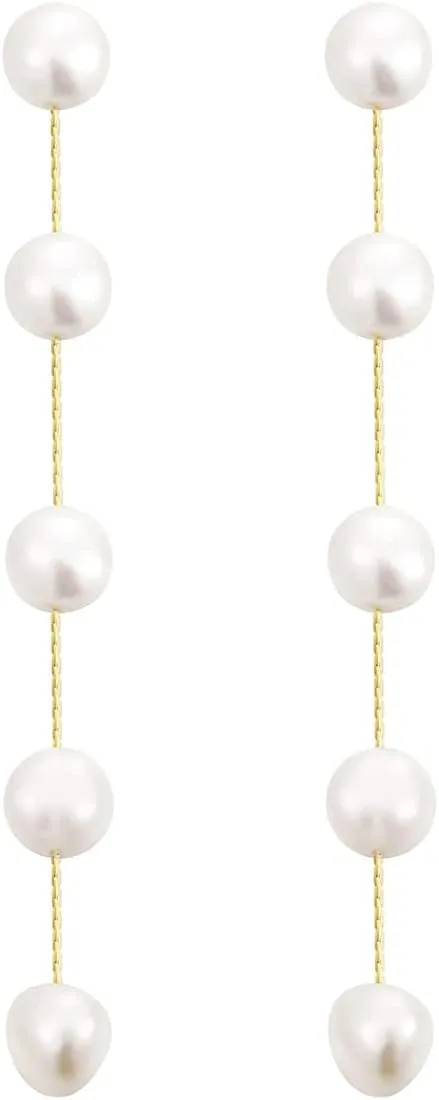 14k Gold/Silver Plated Pearl Drop Dangle Earrings for Women Long Chain Tassel Earrings Statement for Bridal Wedding
