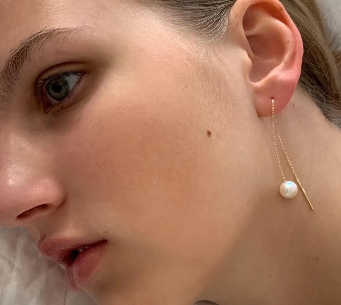 14k Gold/Silver Plated Pearl Drop Dangle Earrings for Women Long Chain Tassel Earrings Statement for Bridal Wedding