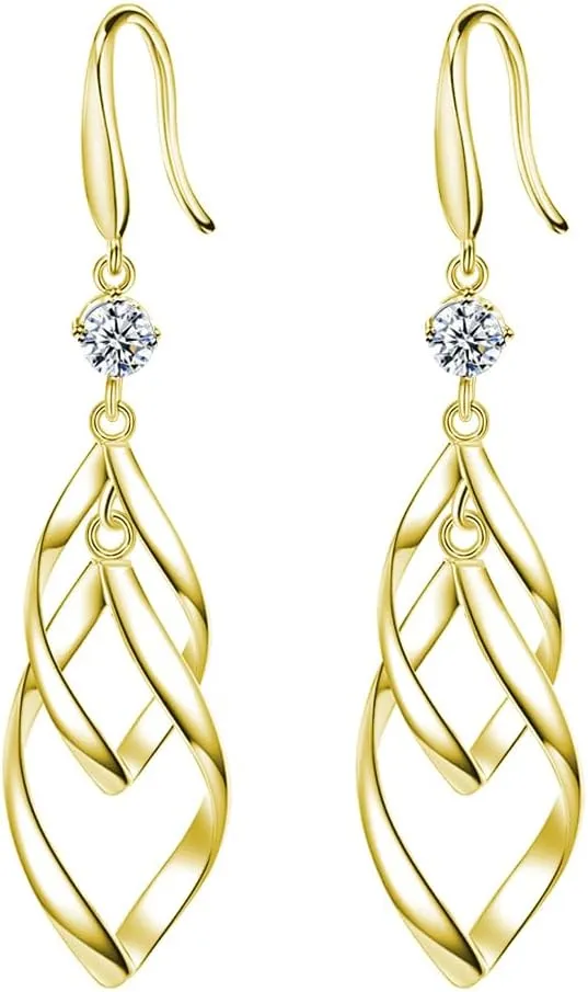 18K Gold Plated Linear Swirl Wire Earrings For Women dangling Boho Dangle Drop