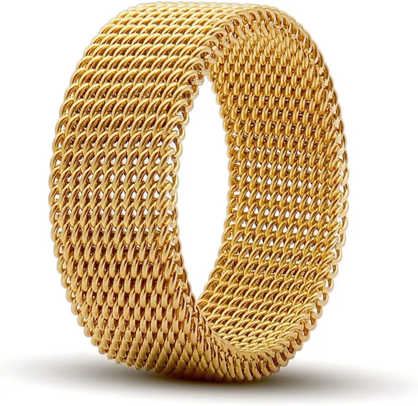 1Pc Stainless Steel 8mm Mesh Ring for Women Men.Fashion Wide Woven Mesh Ring Comfort Fit Wire Mesh Band Ring Punk Jewelry Gifts for Wife