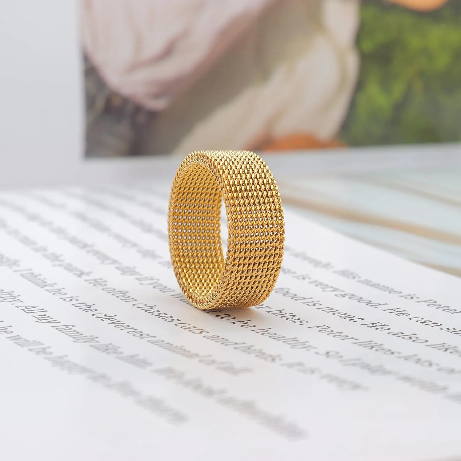 1Pc Stainless Steel 8mm Mesh Ring for Women Men.Fashion Wide Woven Mesh Ring Comfort Fit Wire Mesh Band Ring Punk Jewelry Gifts for Wife