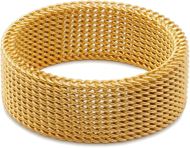 1Pc Stainless Steel 8mm Mesh Ring for Women Men.Fashion Wide Woven Mesh Ring Comfort Fit Wire Mesh Band Ring Punk Jewelry Gifts for Wife