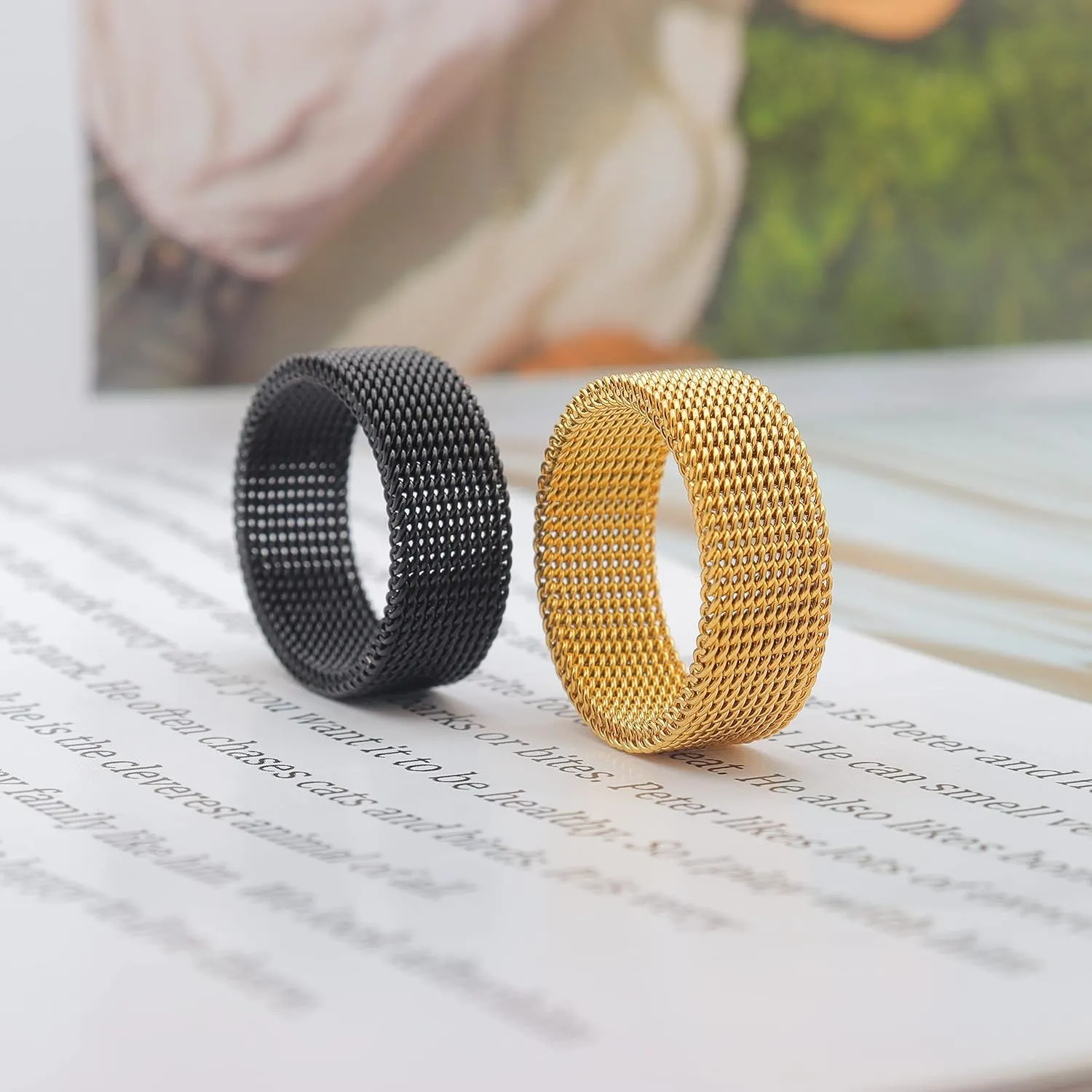 1Pc Stainless Steel 8mm Mesh Ring for Women Men.Fashion Wide Woven Mesh Ring Comfort Fit Wire Mesh Band Ring Punk Jewelry Gifts for Wife