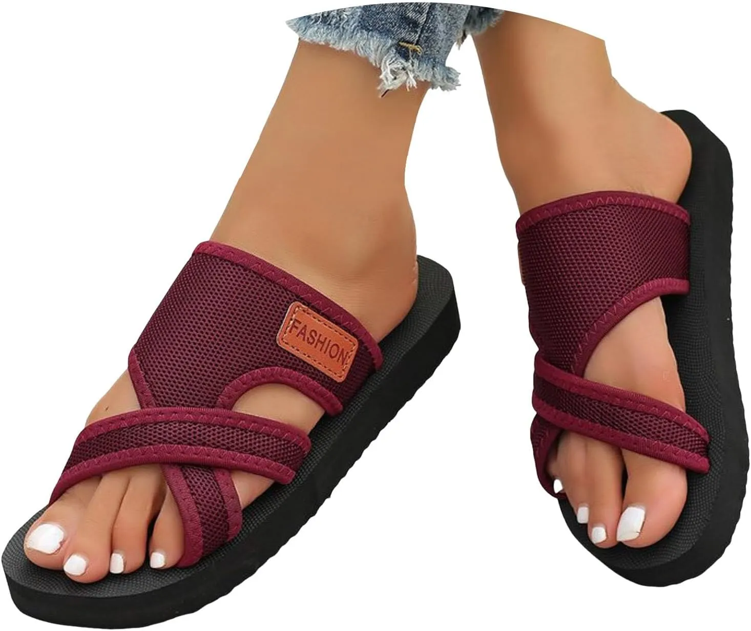 2025 NEW Women's Hollow Orthopedic Slide Sandals, Breathable Mesh Open Toe Cross Strap Comfy Flats Lightweight Beach Slippers
