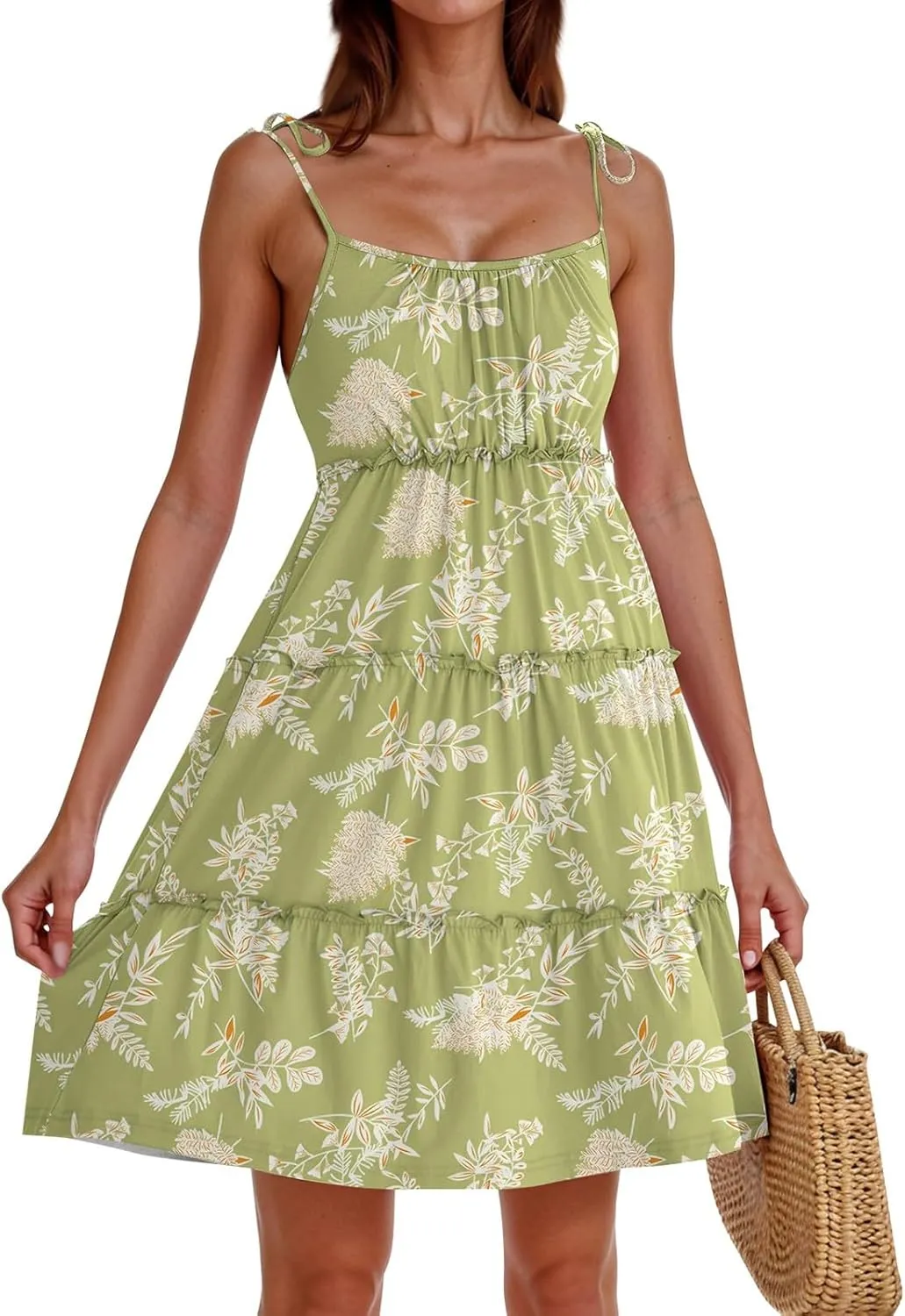 2025 Summer Dresses Trendy Cute Tie Ruffle Mini Dress Sling Women's Sundress Vacation Beach Short