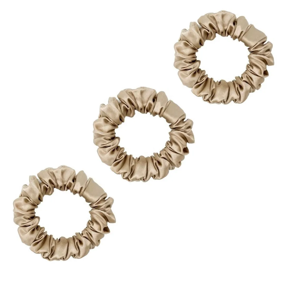3 Pack Premium Mulberry Silk Scrunchies - White - Small