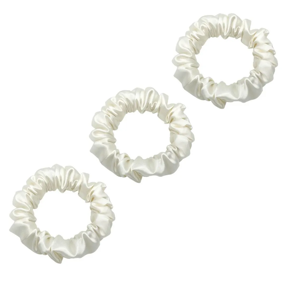 3 Pack Premium Mulberry Silk Scrunchies - White - Small