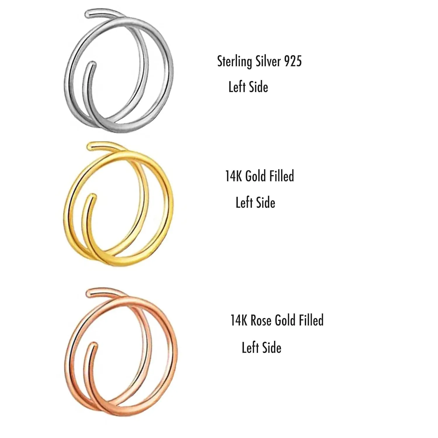 4mm 14K Gold Filled Double Tragus Elbrow Rock Snug Daith Ring Hoop for Single Piercing Spiral Twist Nose Hoop for Women (14K Yellow Gold Filled | 22 GA, 4mm | Left Side)