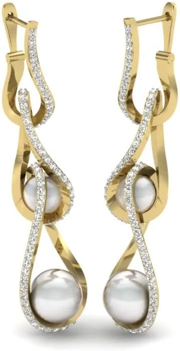 925 Silver Drop Dangle Earrings with Zircon and Pearl Accents, 14K Gold Plated