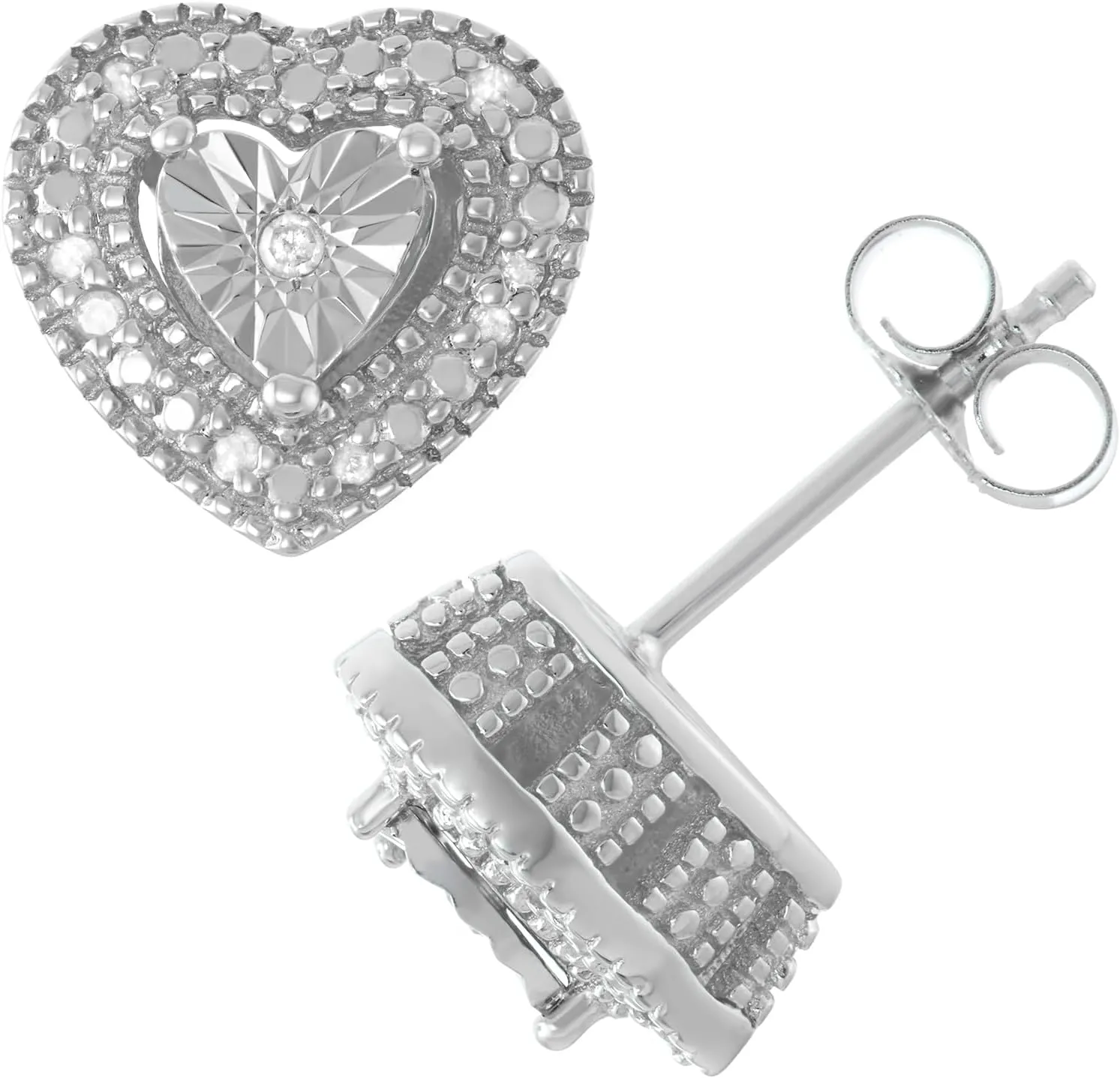 925 Sterling Silver Diamond Stud Earrings - Solitaire Look, Heart/Round/Square Shape Stud Earrings for Women