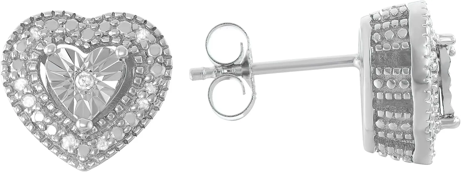 925 Sterling Silver Diamond Stud Earrings - Solitaire Look, Heart/Round/Square Shape Stud Earrings for Women
