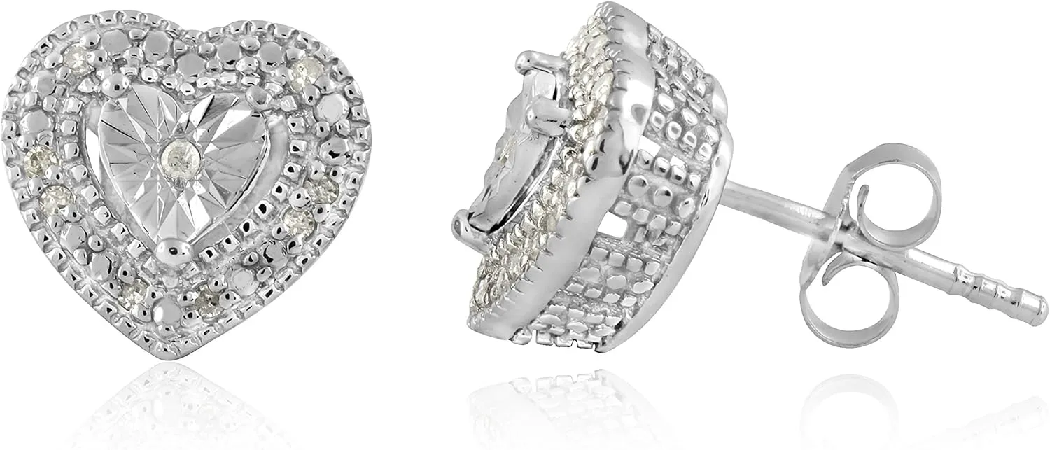 925 Sterling Silver Diamond Stud Earrings - Solitaire Look, Heart/Round/Square Shape Stud Earrings for Women