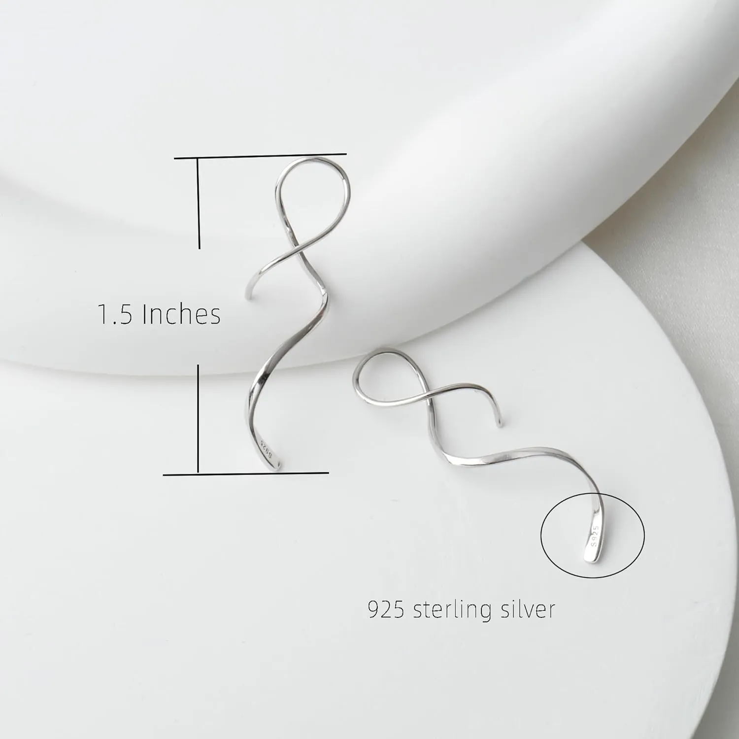 925 Sterling Silver Spiral Threader Earrings Handmade Pull Through Hoop Earrings
