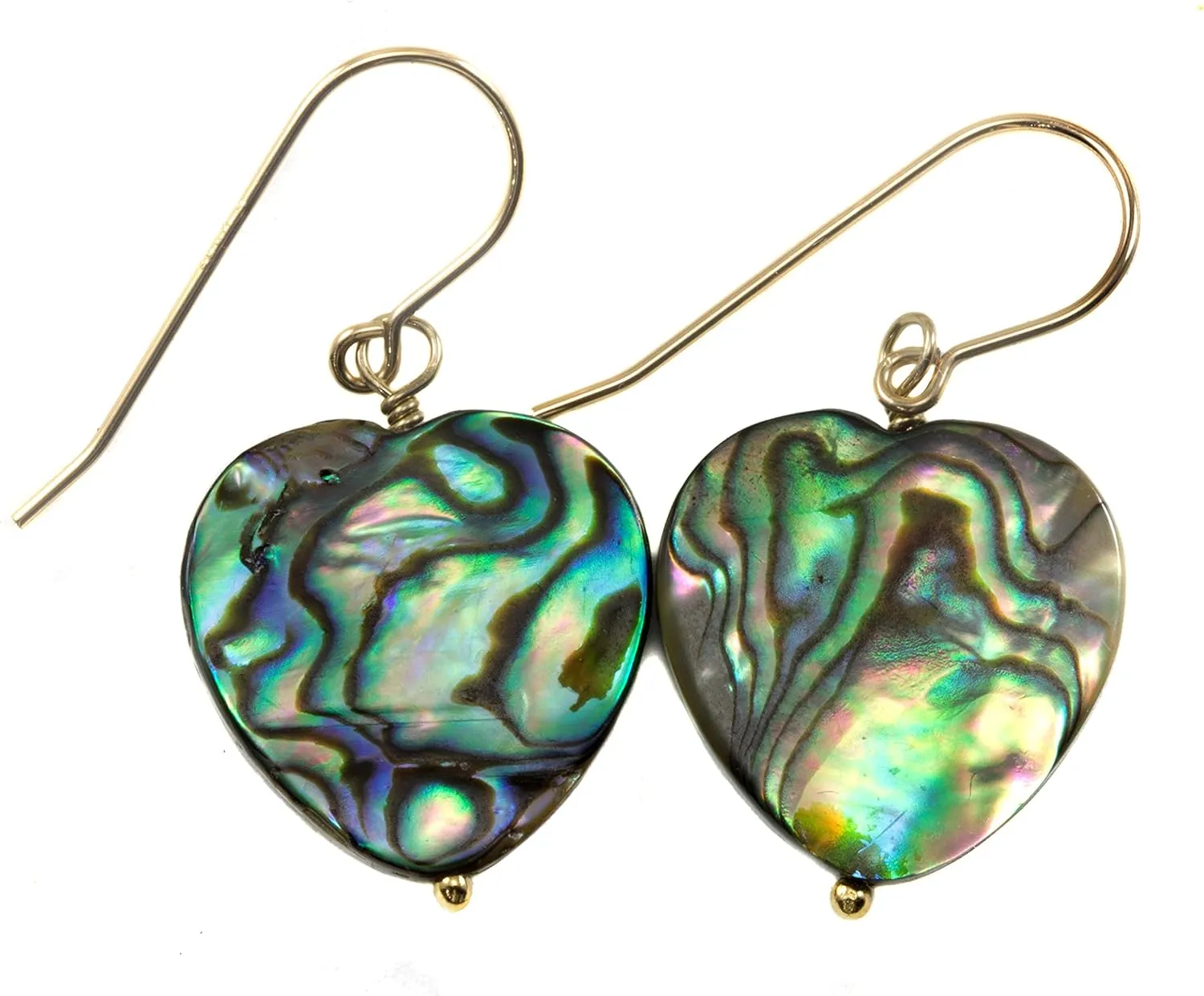 Abalone Mother of Pearl Shell Earrings Large Heart Shaped Double Sided MOP Drops