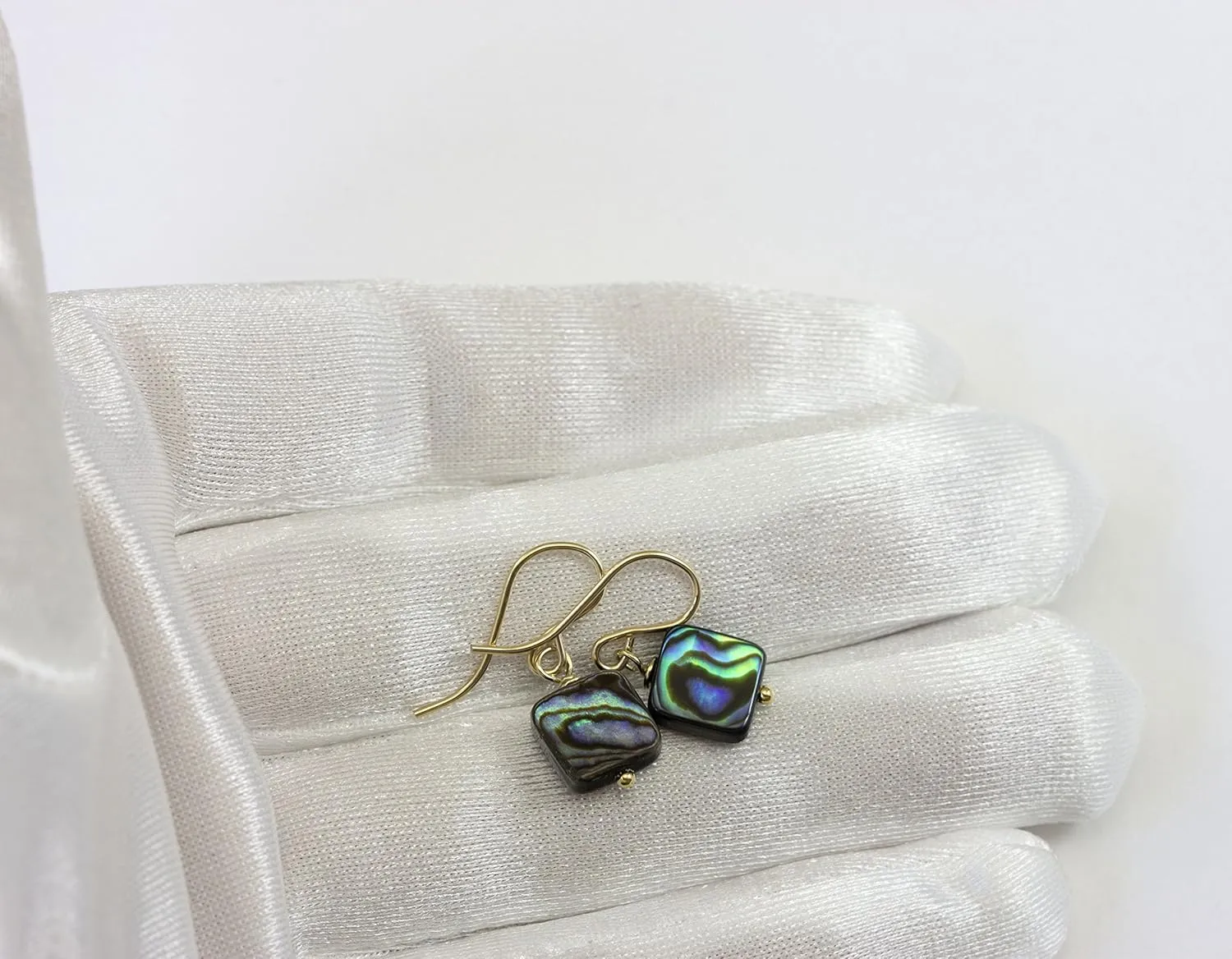Abalone Shell Earrings Mother of Pearl MOP Small Tiny Colorful Square Cut Drops