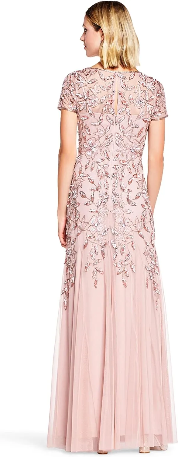 Adrianna Papell Women's Floral Beaded Godet Gown