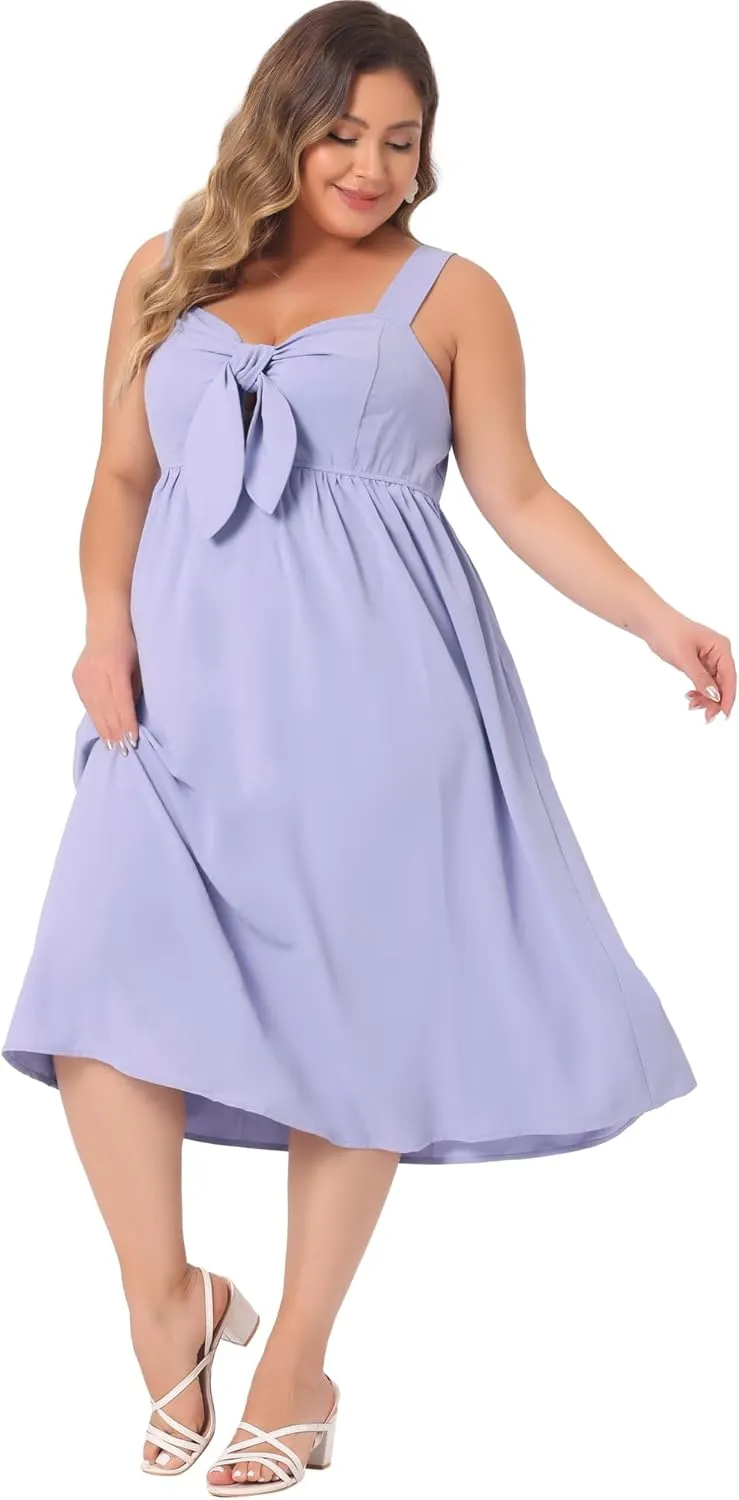 Agnes Orinda Plus Size Dresses for Women Cute with Bow Flowy Back Smocked Midi Cami Dresses 2024 Summer
