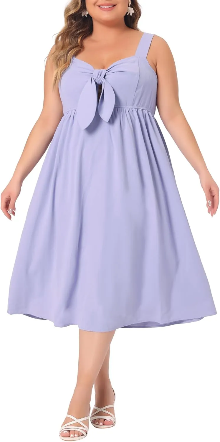 Agnes Orinda Plus Size Dresses for Women Cute with Bow Flowy Back Smocked Midi Cami Dresses 2024 Summer