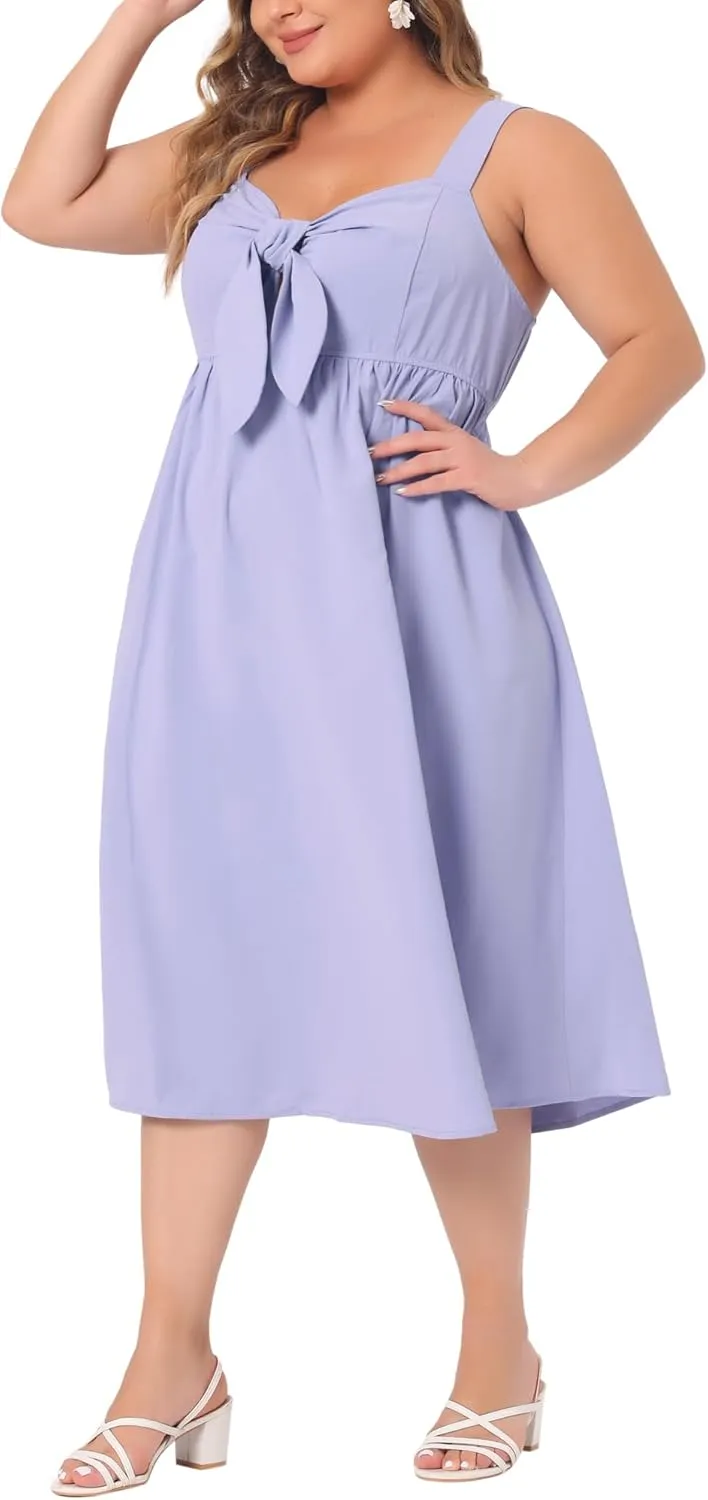 Agnes Orinda Plus Size Dresses for Women Cute with Bow Flowy Back Smocked Midi Cami Dresses 2024 Summer