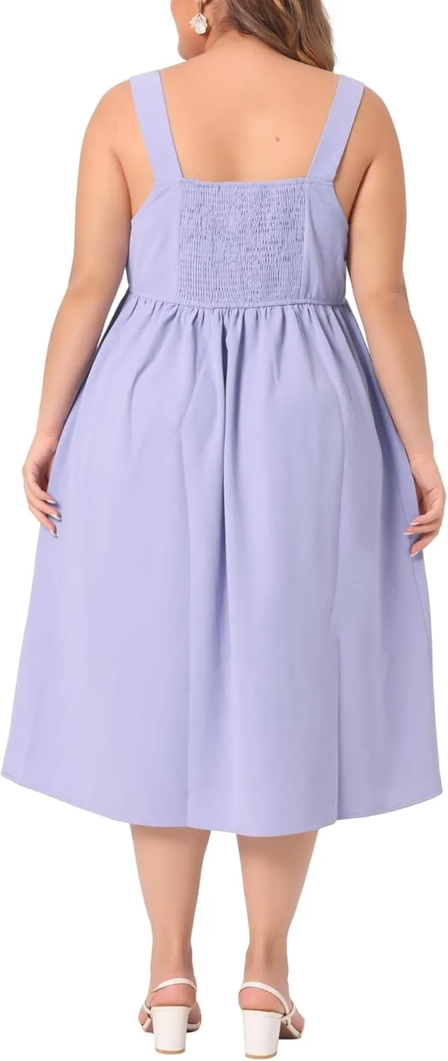 Agnes Orinda Plus Size Dresses for Women Cute with Bow Flowy Back Smocked Midi Cami Dresses 2024 Summer