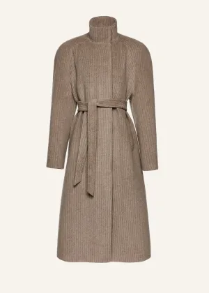 Alpaca high-neck wrap coat in beige