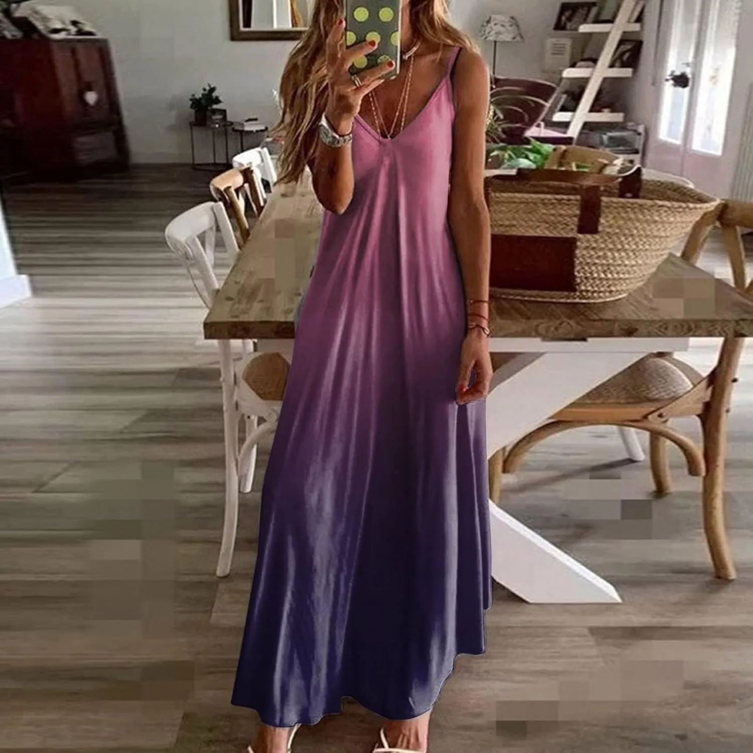 Aniywn Summer Dresses for Women 2025 Vacation Floral Slip Dress Boho Maxi Sleeveless Dress Casual V Neck Beach Sundresses