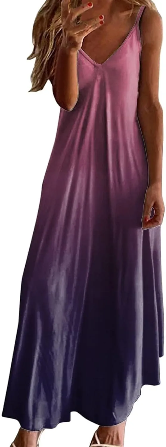 Aniywn Summer Dresses for Women 2025 Vacation Floral Slip Dress Boho Maxi Sleeveless Dress Casual V Neck Beach Sundresses