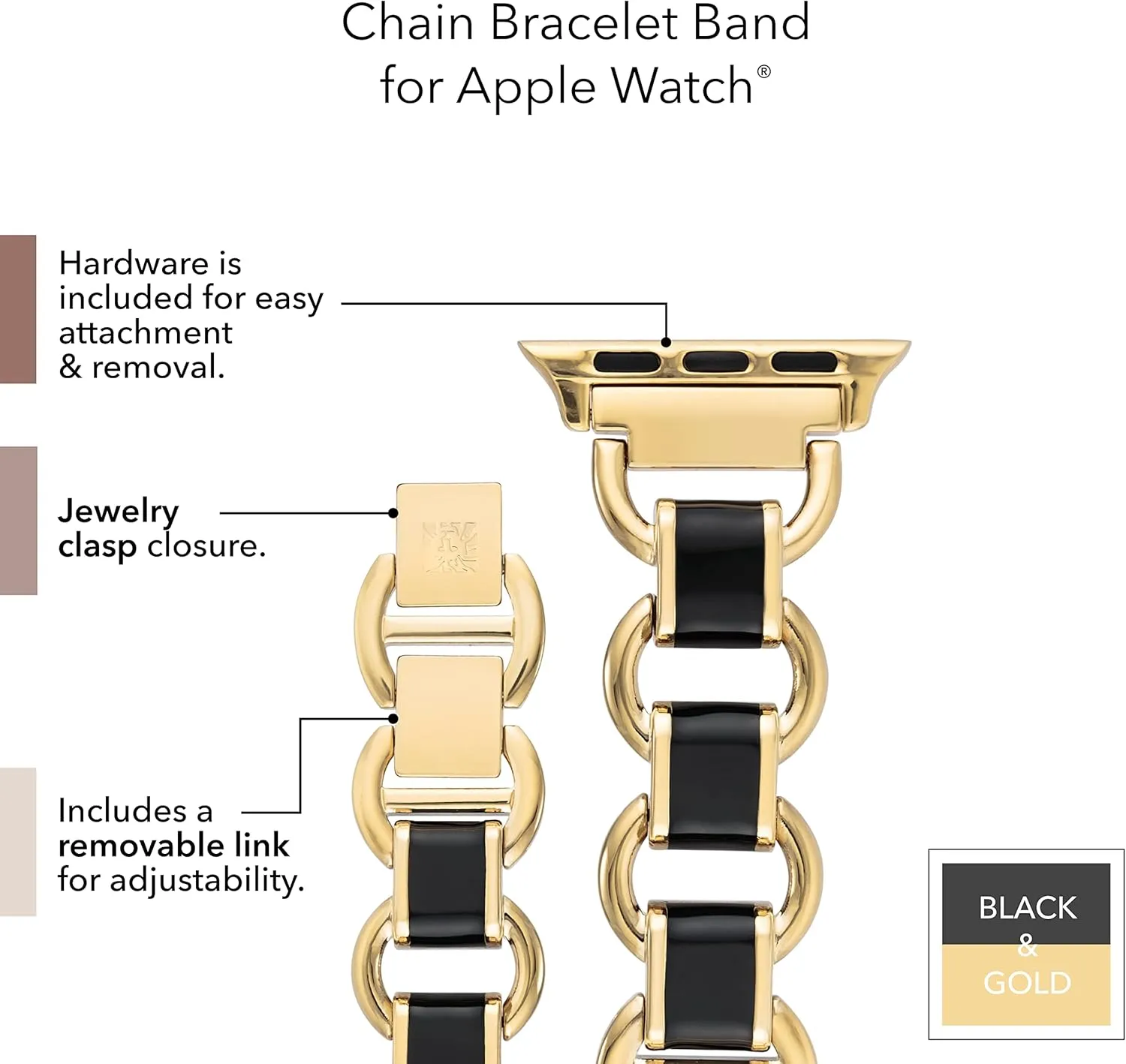 Anne Klein Fashion Chain Bracelet for Apple Watch, Secure, Adjustable, Apple Watch Replacement Band, Fits Most Wrists