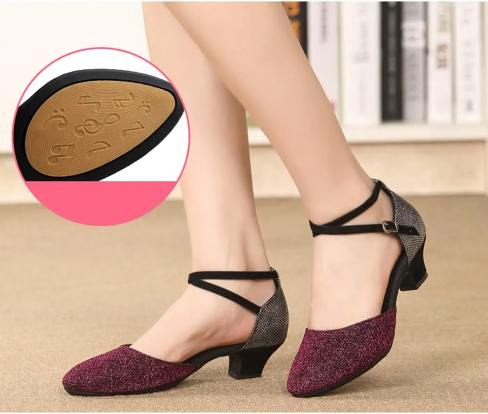 AOQUNFS Women Latin Dance Shoes Ballroom Salsa Low Heel Performance Dancing Shoes,DY117