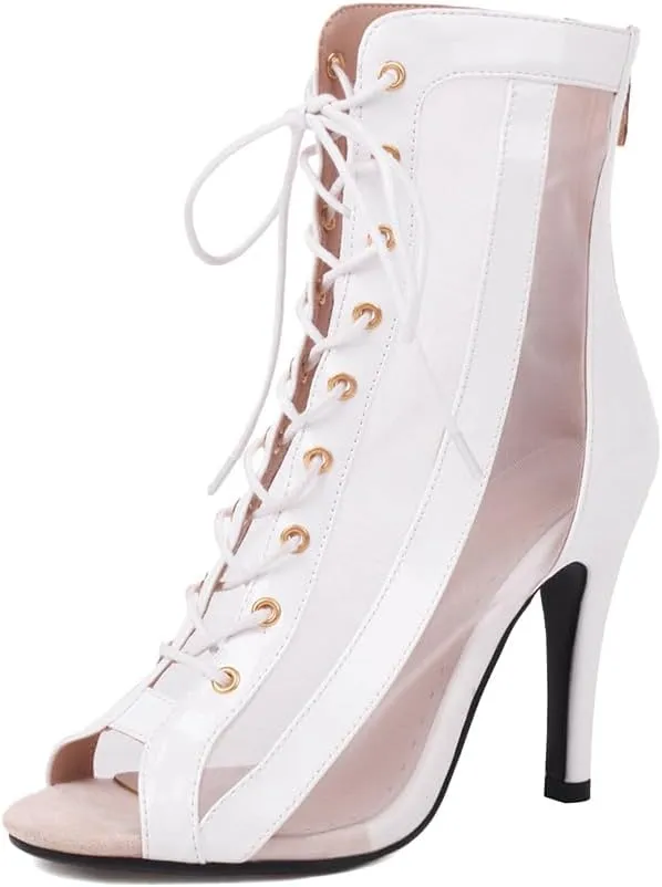AOQUNFS Women's Open Toe Latin Dance Boots Ballroom Salsa Lace-up Party Ankle Dance Shoes