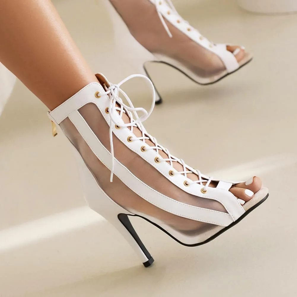 AOQUNFS Women's Open Toe Latin Dance Boots Ballroom Salsa Lace-up Party Ankle Dance Shoes