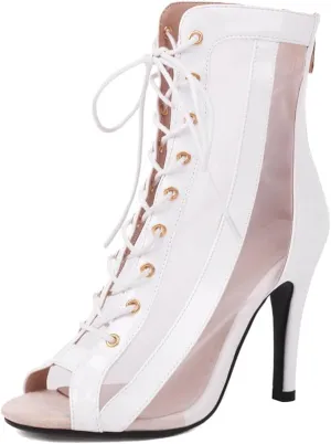 AOQUNFS Women's Open Toe Latin Dance Boots Ballroom Salsa Lace-up Party Ankle Dance Shoes