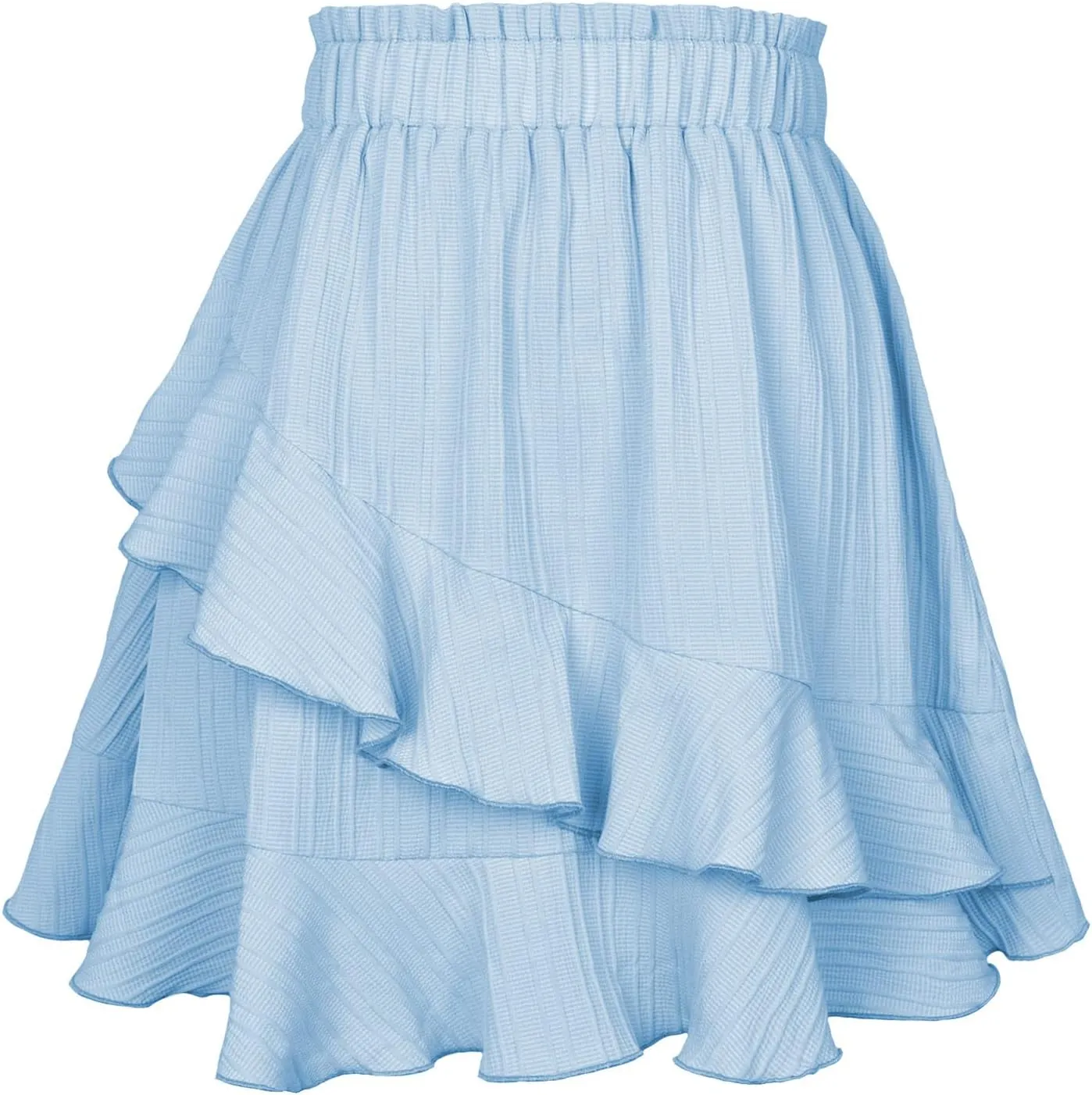 Asymmetrical Skirt for Women Pleated Double Layer Chiffon Short Skirts Summer Elegant Smocked Waist Solid Skirts