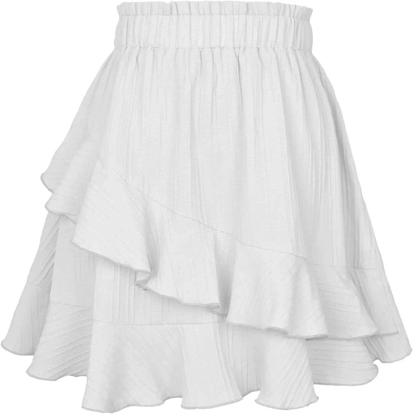 Asymmetrical Skirt for Women Pleated Double Layer Chiffon Short Skirts Summer Elegant Smocked Waist Solid Skirts