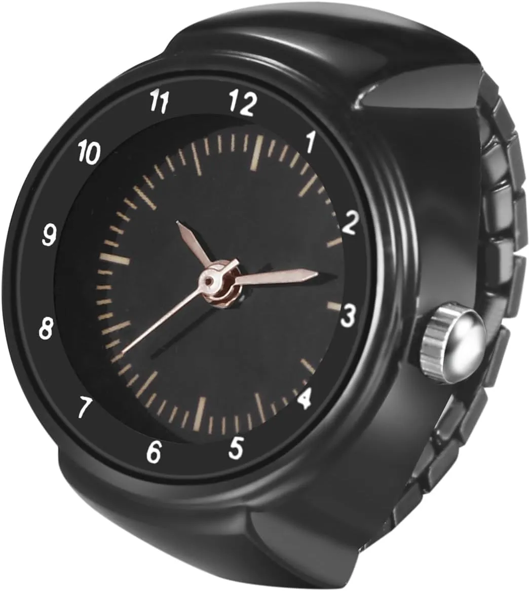 Avaner Men Women Ring Watches: Stainless Steel Elastic Band Stretchy Mini Quartz Finger Pocket Watch