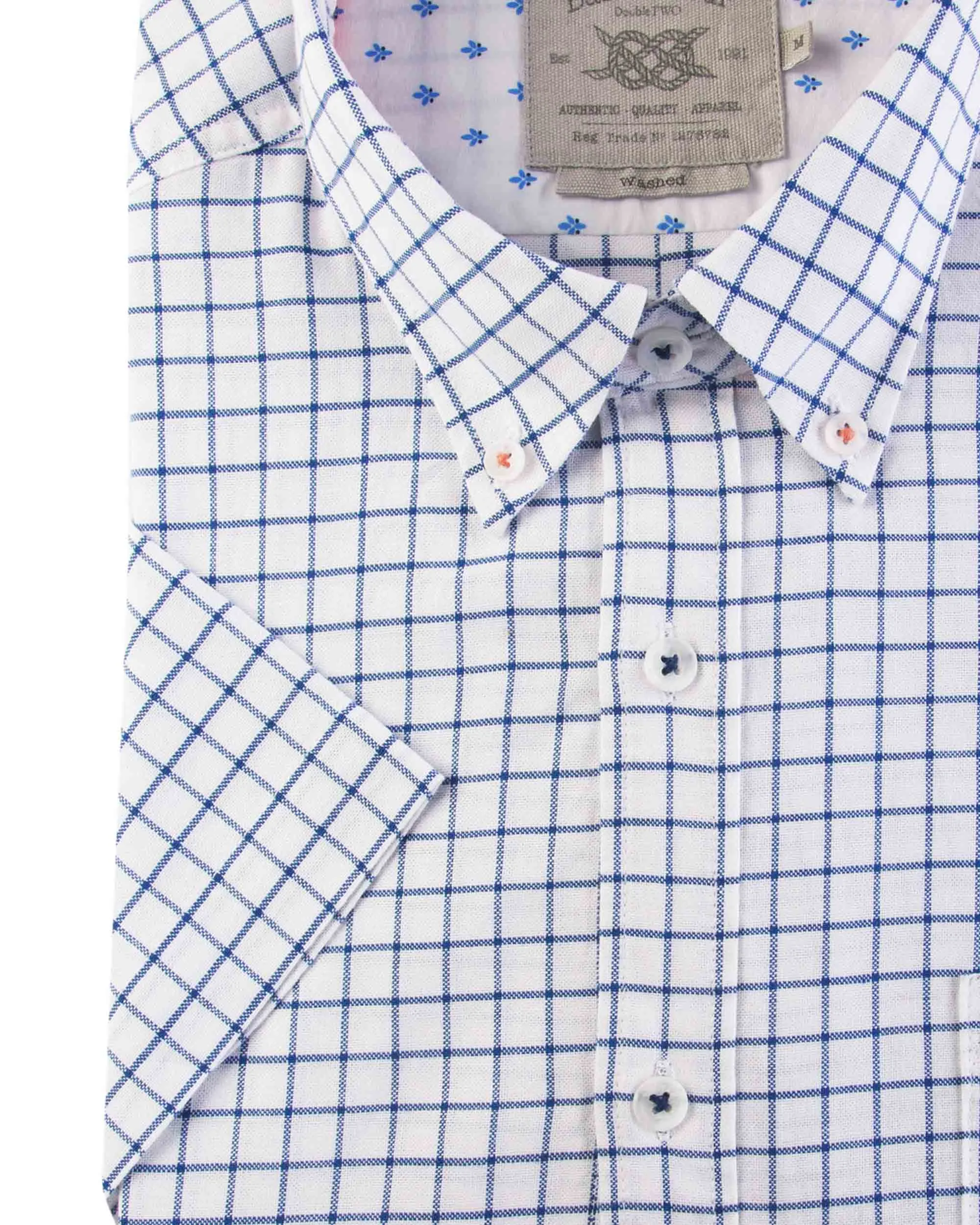 Bar Harbour White and Navy Short Sleeve Check Shirt Big and Tall