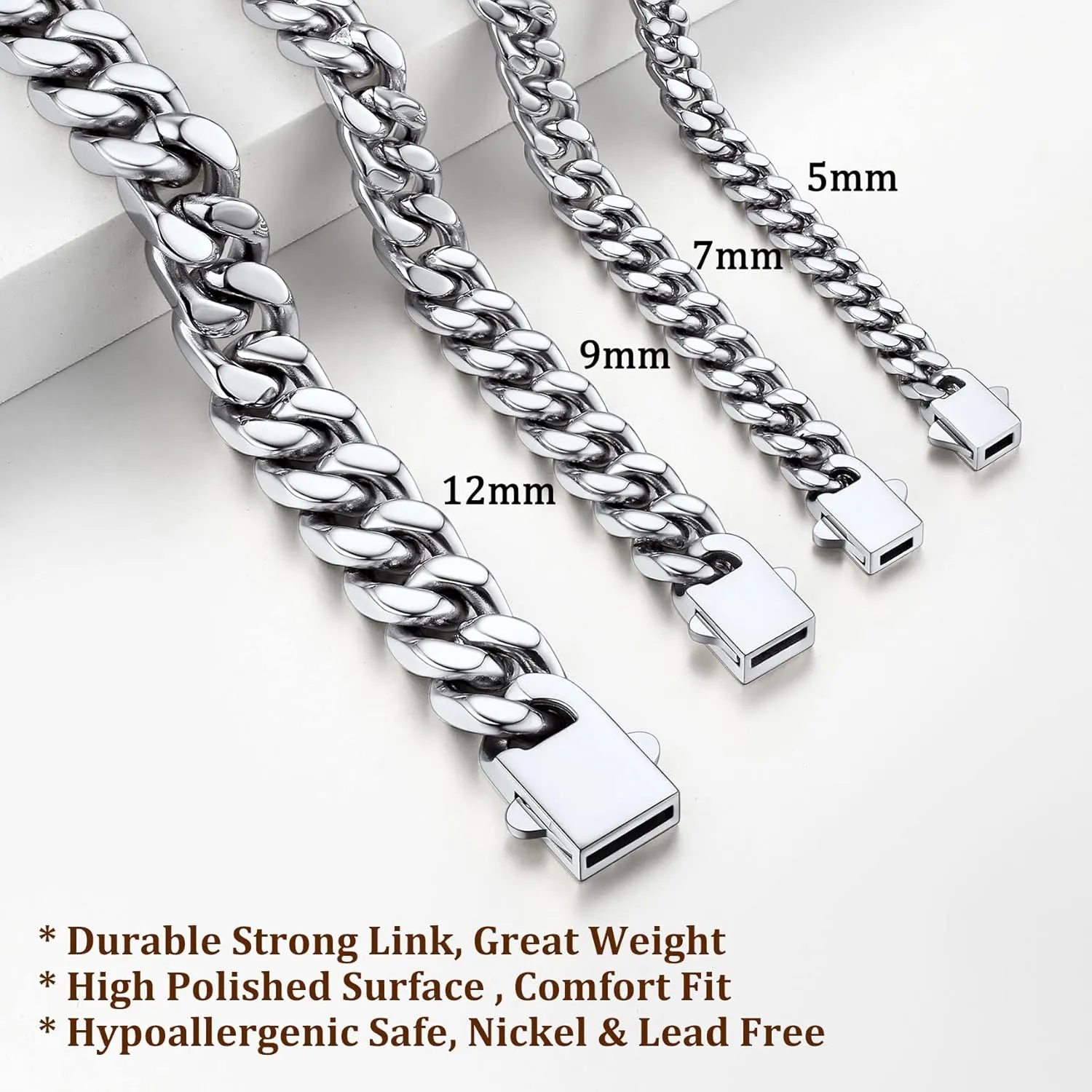 Bestyle Thick Mens Cuban Link Chain Bracelets, Durable Real 18K Gold/Black Metal Plated Solid Stainless Steel Hand Chain Cuban Bracelets for Men, Silver Black Gold Bracelets for Father Husband