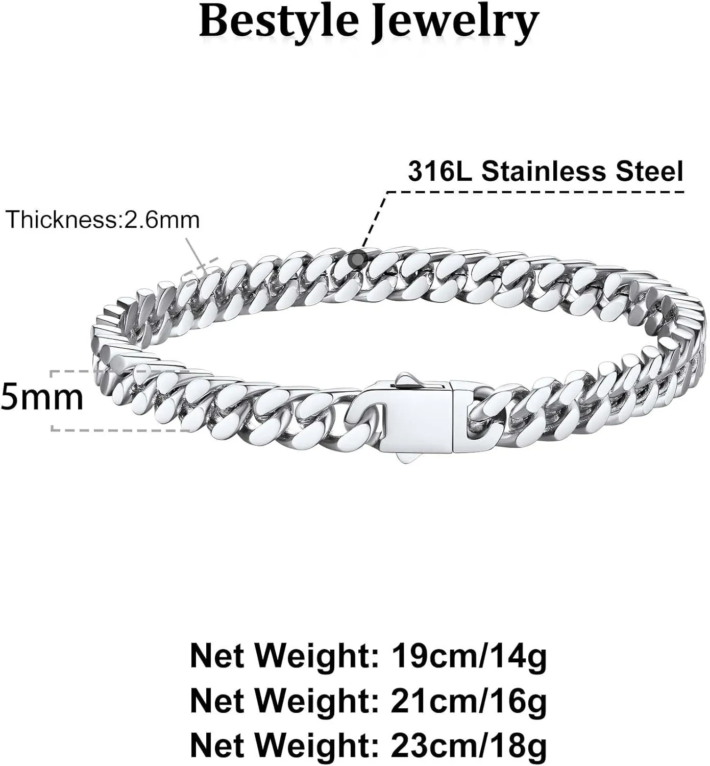 Bestyle Thick Mens Cuban Link Chain Bracelets, Durable Real 18K Gold/Black Metal Plated Solid Stainless Steel Hand Chain Cuban Bracelets for Men, Silver Black Gold Bracelets for Father Husband