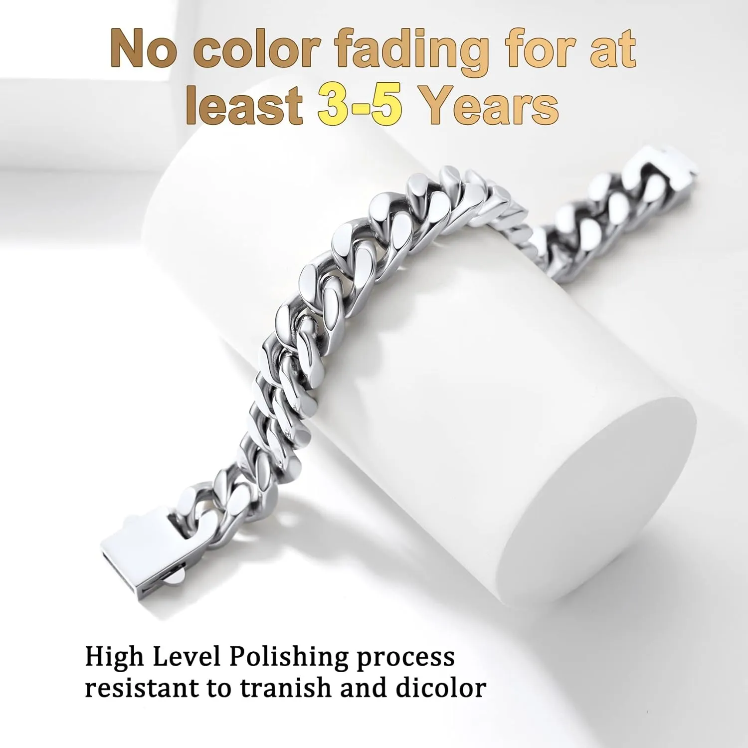 Bestyle Thick Mens Cuban Link Chain Bracelets, Durable Real 18K Gold/Black Metal Plated Solid Stainless Steel Hand Chain Cuban Bracelets for Men, Silver Black Gold Bracelets for Father Husband